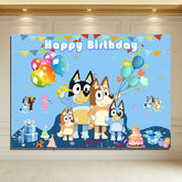 Layoris Bluey Cartoon Dog Balloons Happy Birthday Backdrop